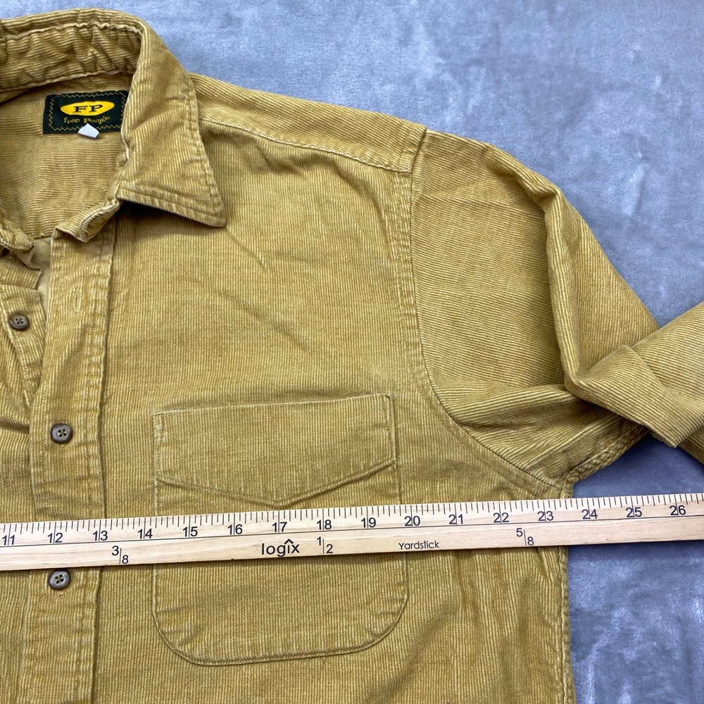 VTG Free People‎ Mustard Yellow Corduroy Button Down Shirt Sz M Western Preppy - Picture 3 of 11